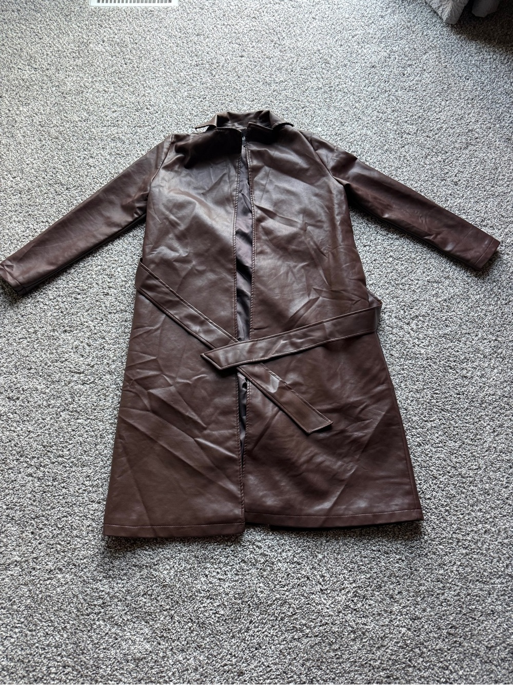 ChouYatou Women’s Brown Leather Long Trench Coat - Classic Style